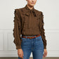 Norah Bowknot Blouse with Ruffle Sleeves - Brown