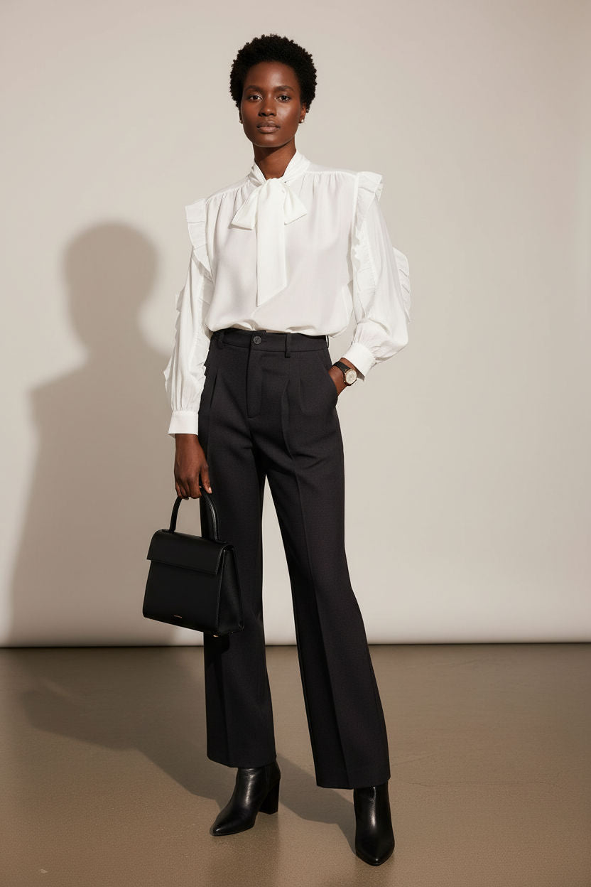 Norah Bowknot Blouse with Ruffle Sleeves - White