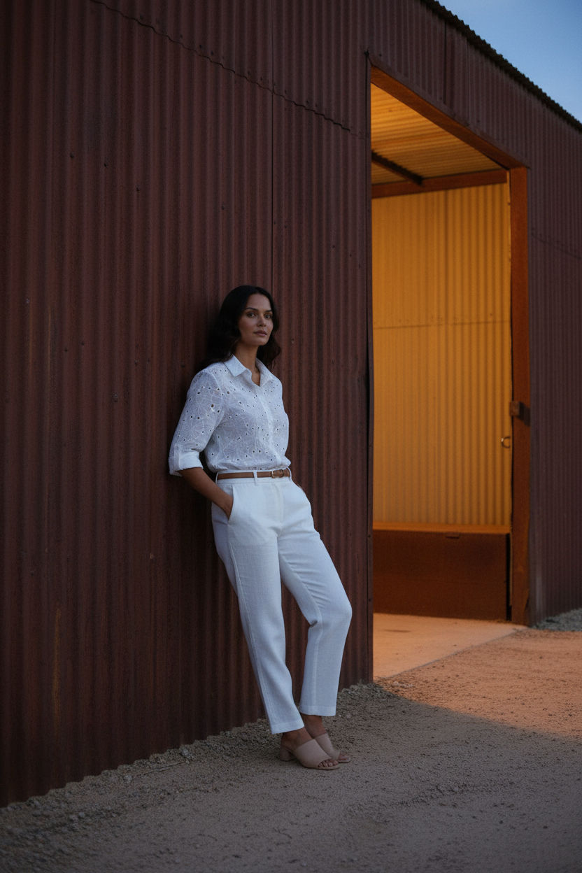 Clara Broderie Button Up Shirt - White
