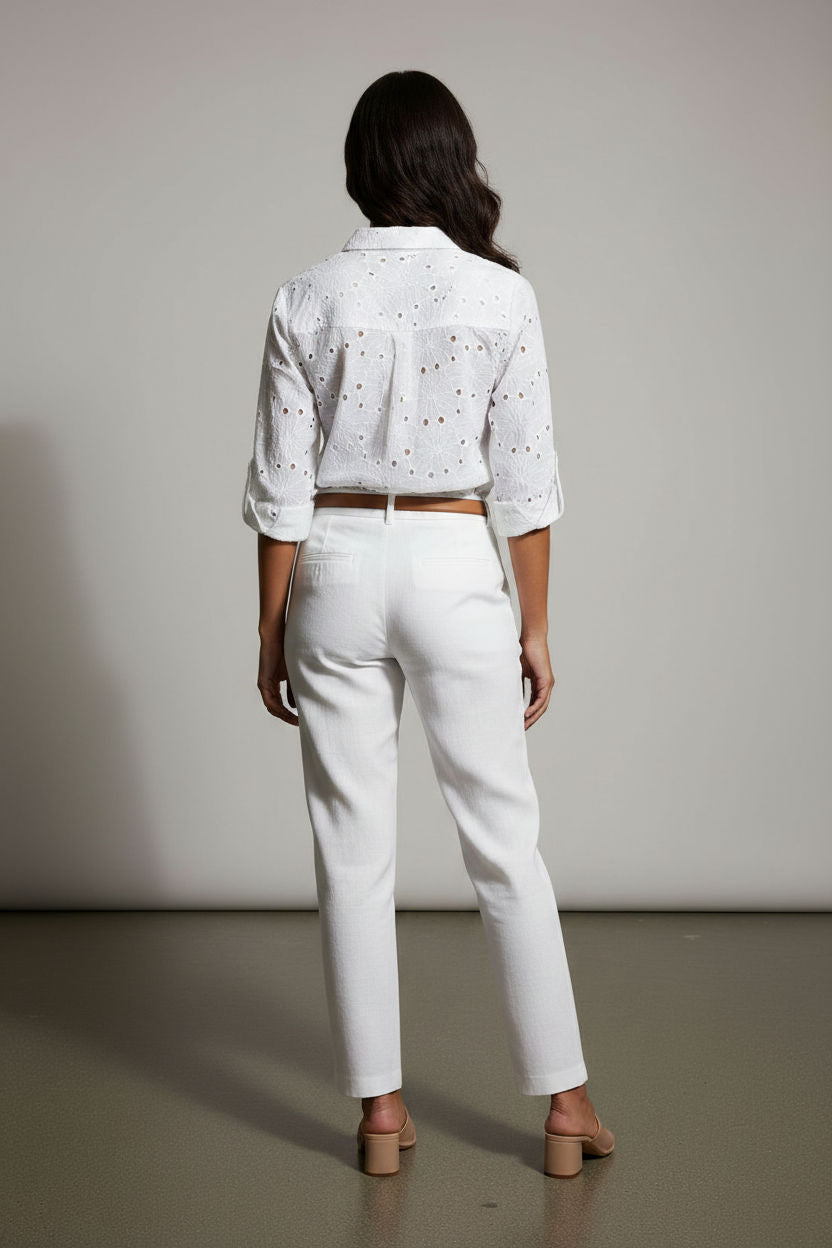 Clara Broderie Button Up Shirt - White