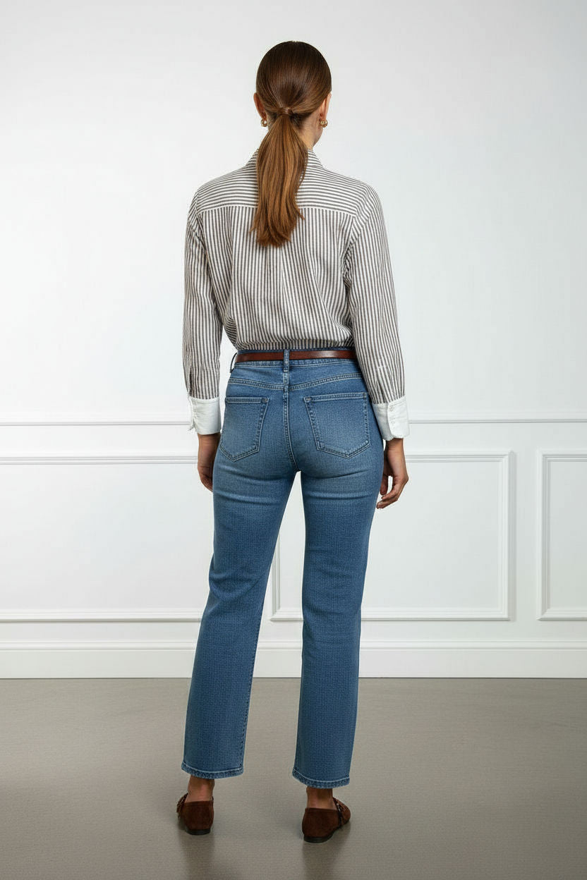 Kelly Front Pocket Flare Denim Trousers - Blue