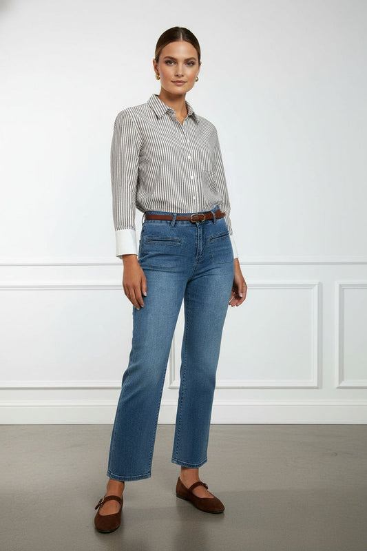 Kelly Front Pocket Flare Denim Trousers - Blue