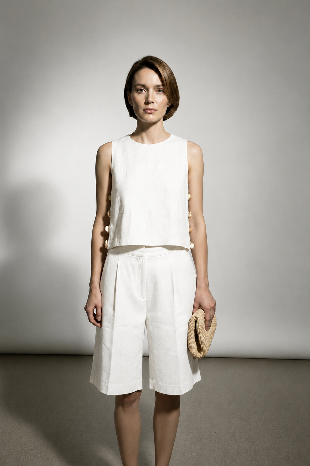 Alice Side Slit Top With Stones Pattern - White