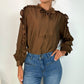 Norah Bowknot Blouse with Ruffle Sleeves - Brown