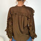 Norah Bowknot Blouse with Ruffle Sleeves - Brown