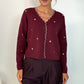 Olivia Heart Print Button Down Cardigan - Burgundy