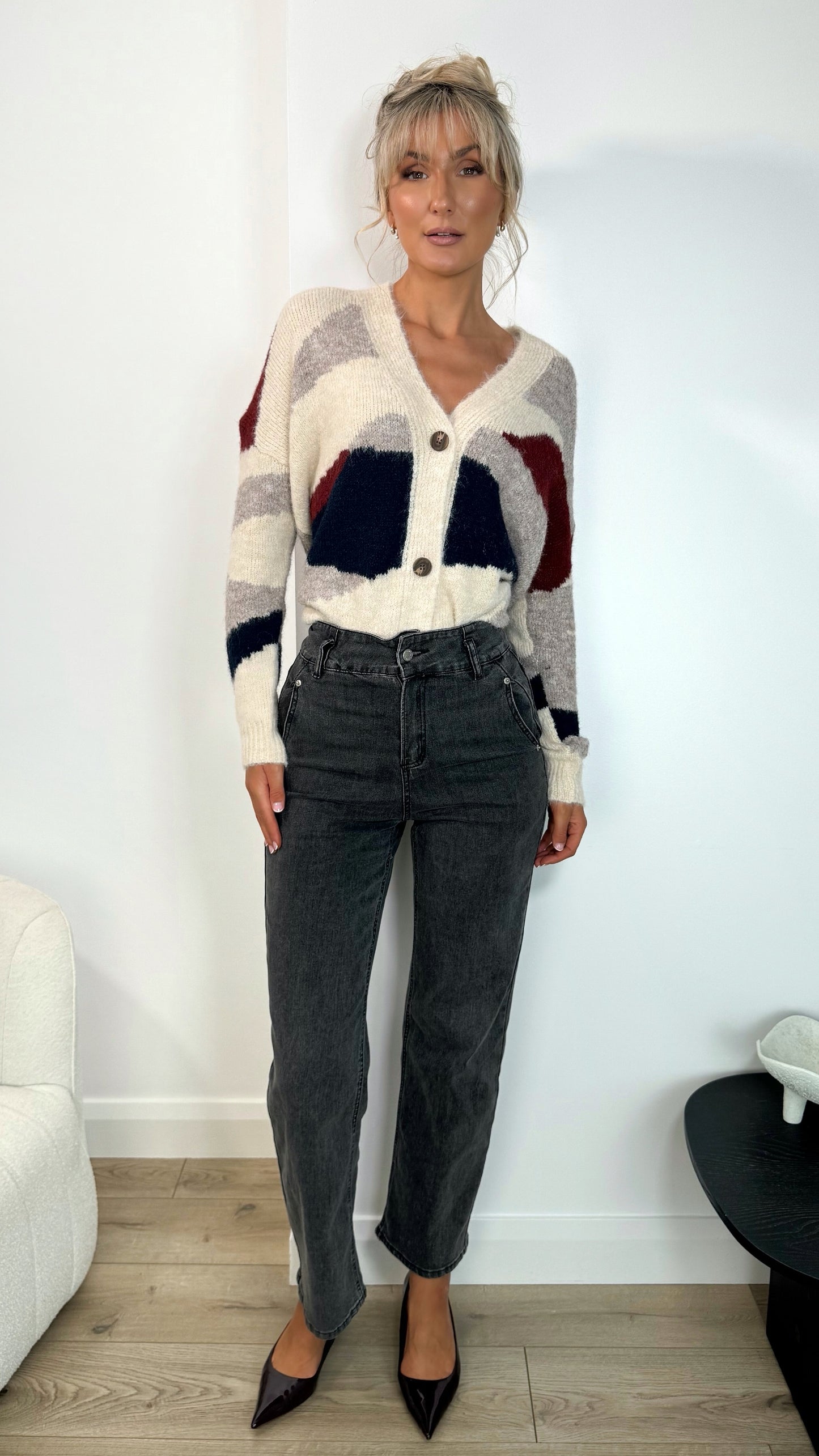 Fiona High Waist Denim Trousers - Grey