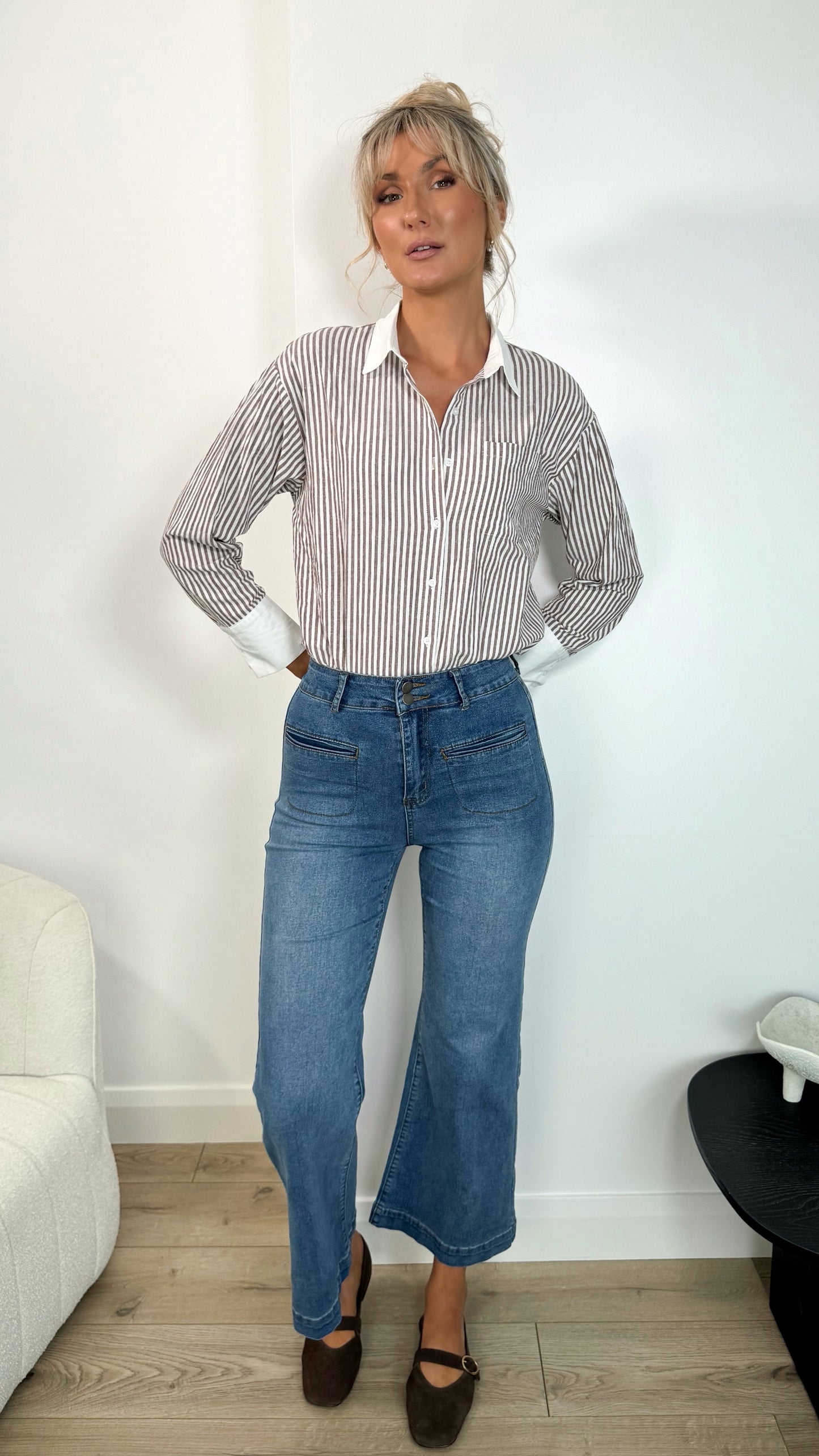 Kelly Front Pocket Flare Denim Trousers - Blue