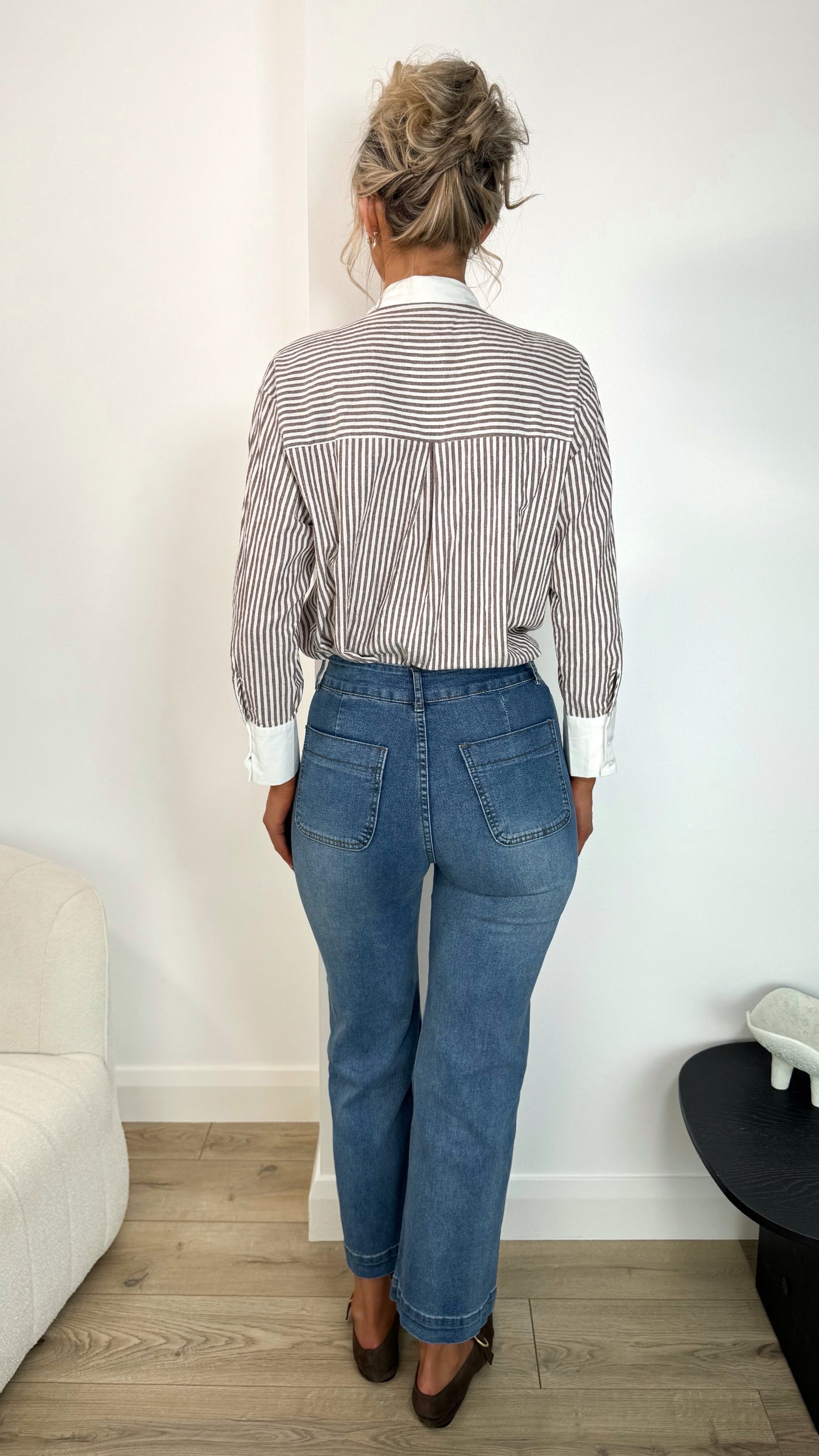 Kelly Front Pocket Flare Denim Trousers - Blue