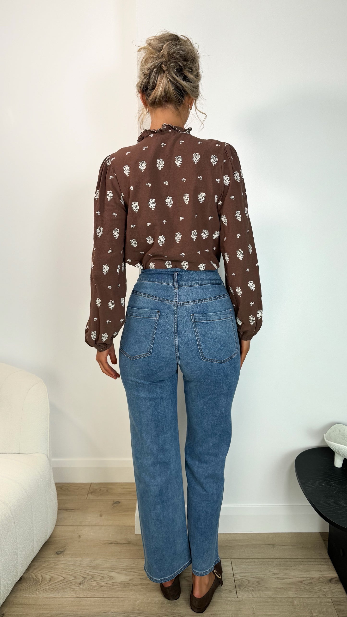 Fiona High Waist Denim Trousers - Blue