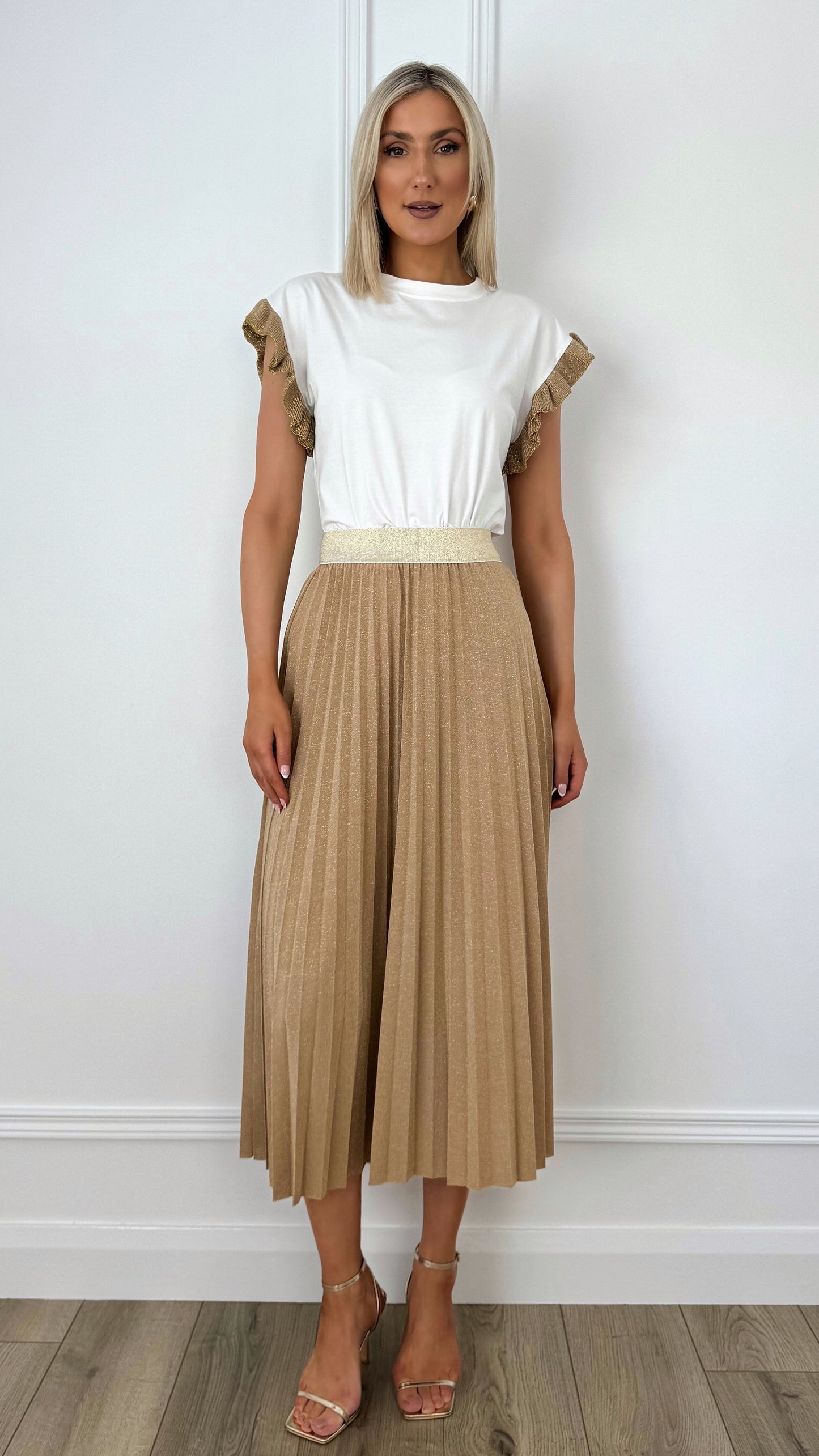 Luna Shimmer Pleated Skirt - Gold