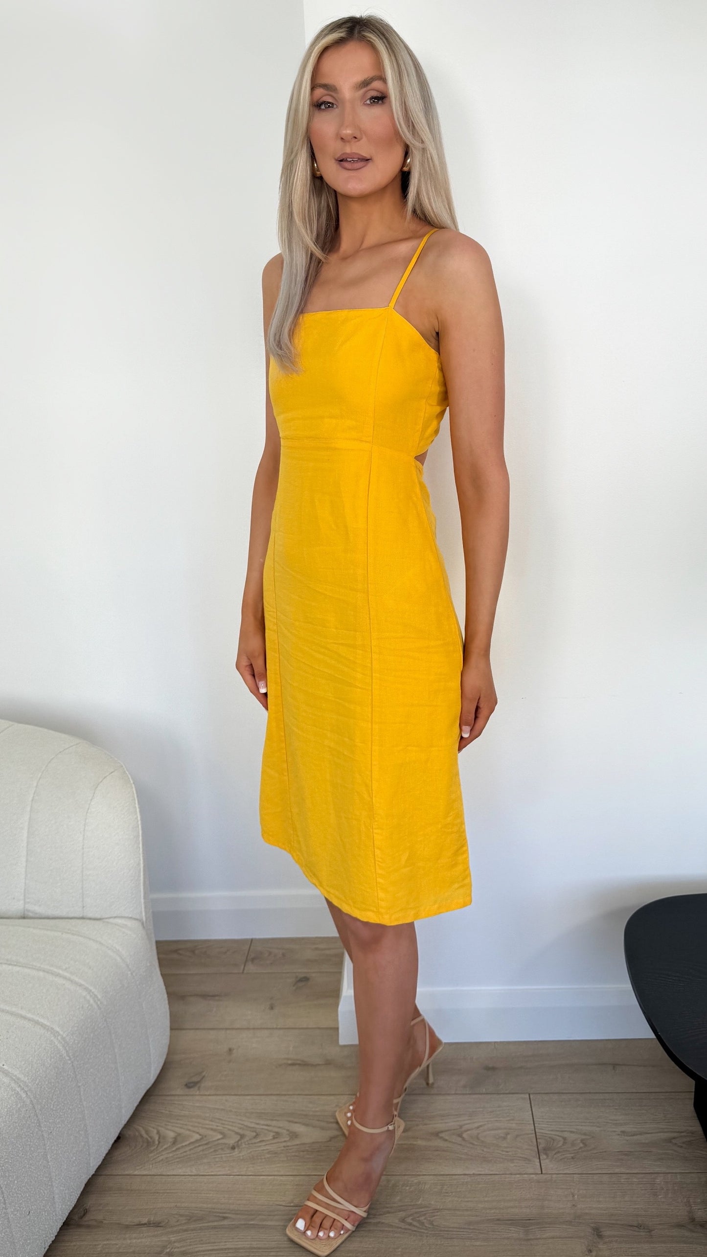 Debbie Yellow Linen Dress