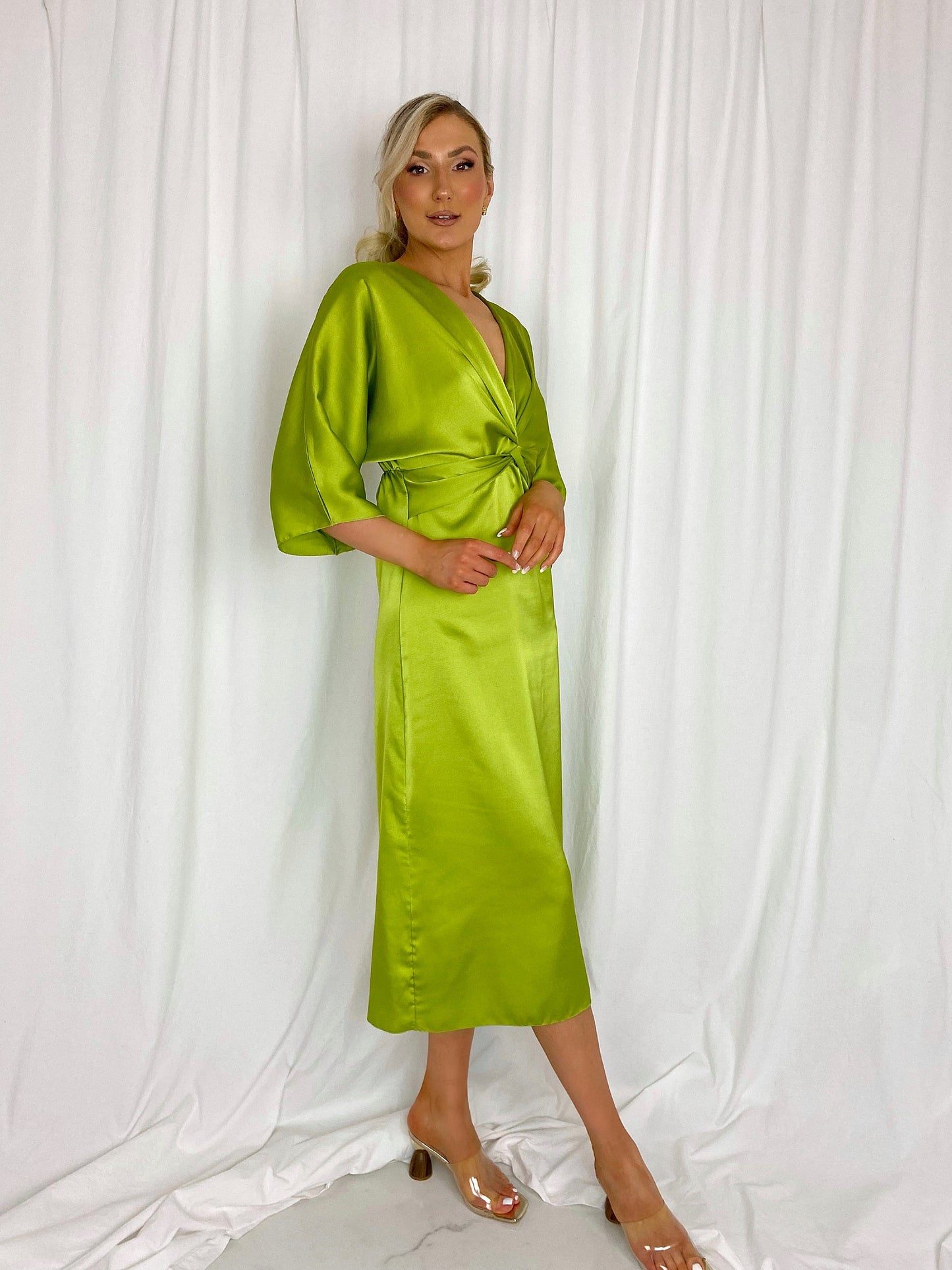 Dorah Satin Maxi Dress - Lime