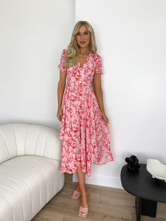 Fiona Floral Midi Dress - Pink