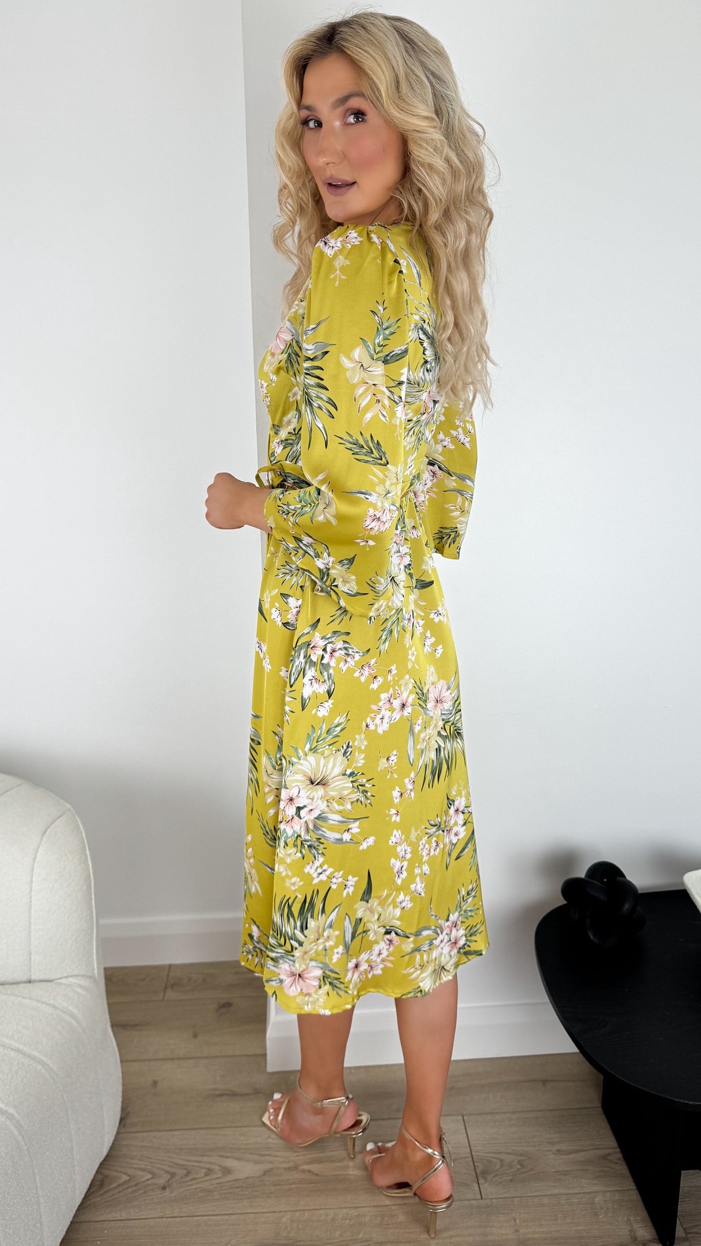 Selena Floral Maxi Wrap Dress - Canary Yellow