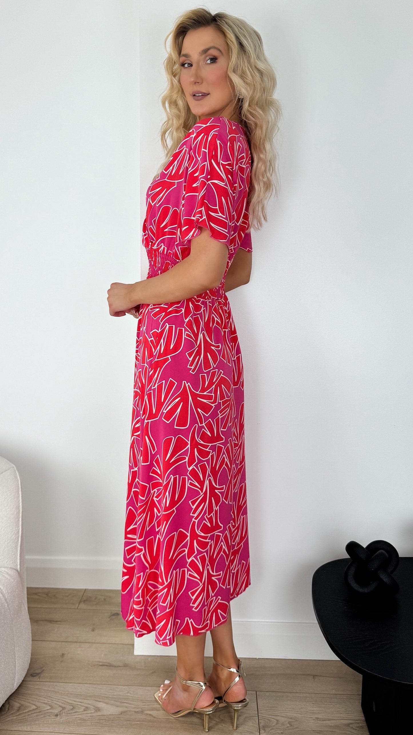 Fiona Printed Dress with Elastic Waist