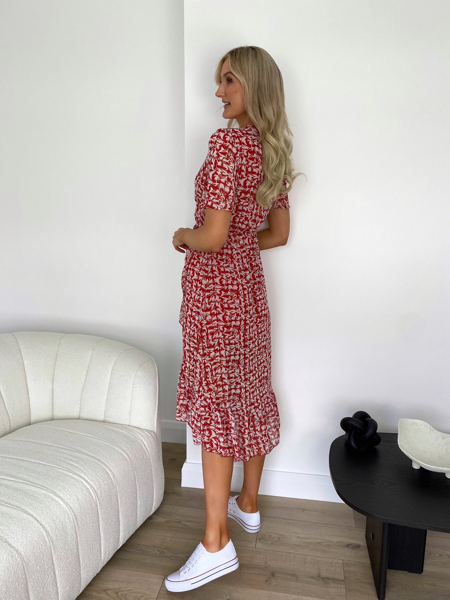 Sofia Printed Ruffle Dress - Red