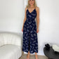 Zaneta Summer Navy Print with Shoestring Strap Jumpsuit