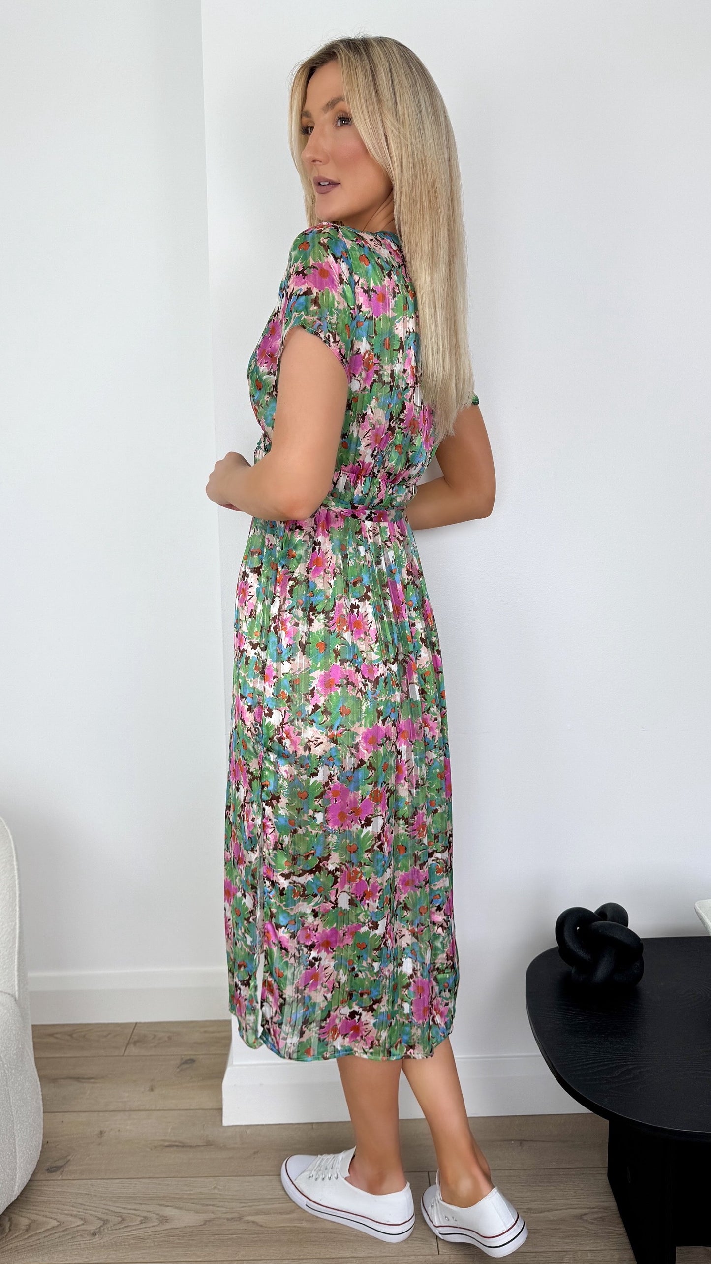 Joanne Floral Dress with Open Slit - Green
