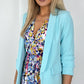 Sinead Slim Open Blazer with Ruched Sleeves - Sky Blue