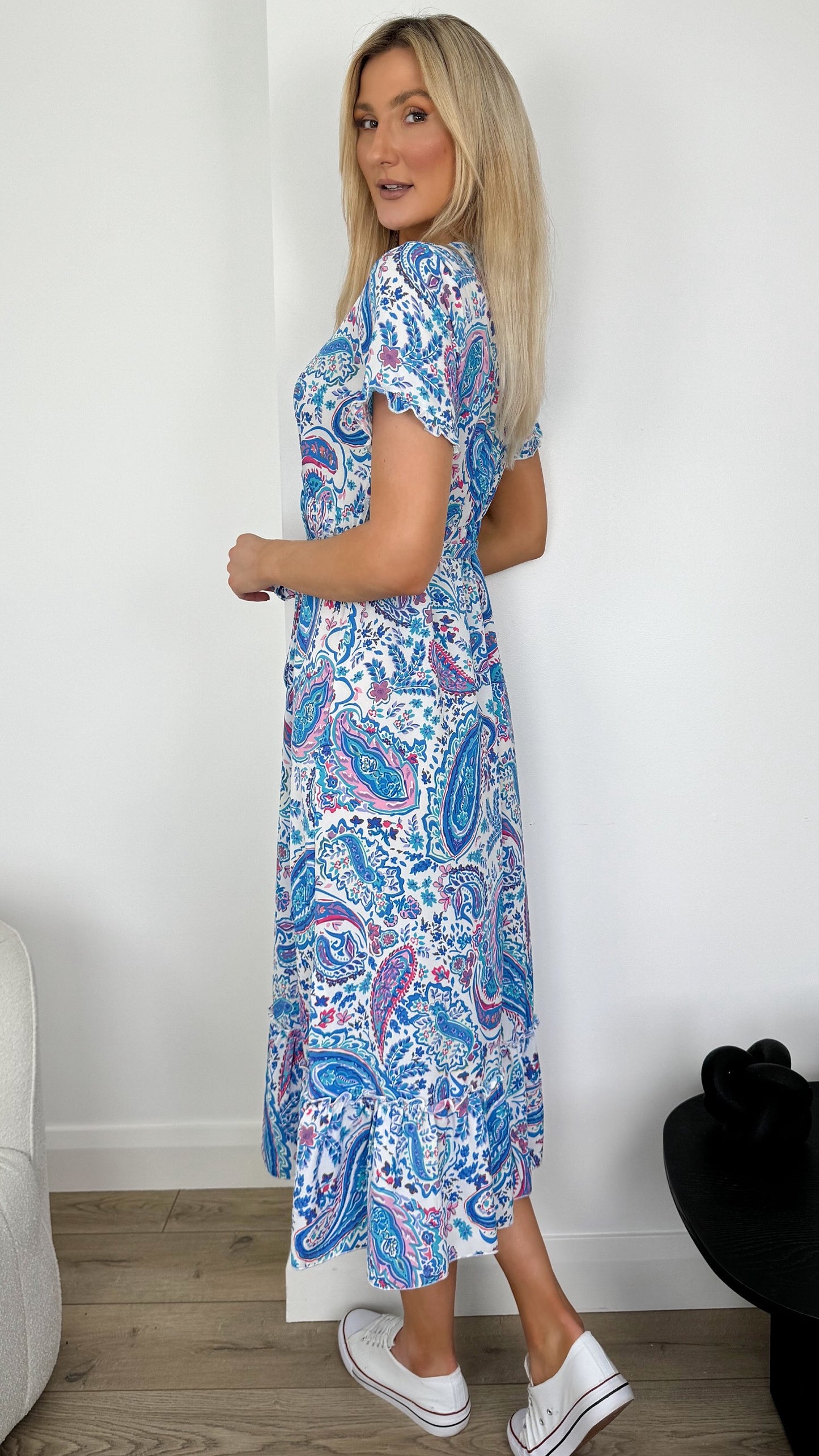Keyla Printed Midi Dress - Light Blue
