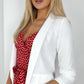 Sinead Slim Open Blazer with Ruched Sleeves - White