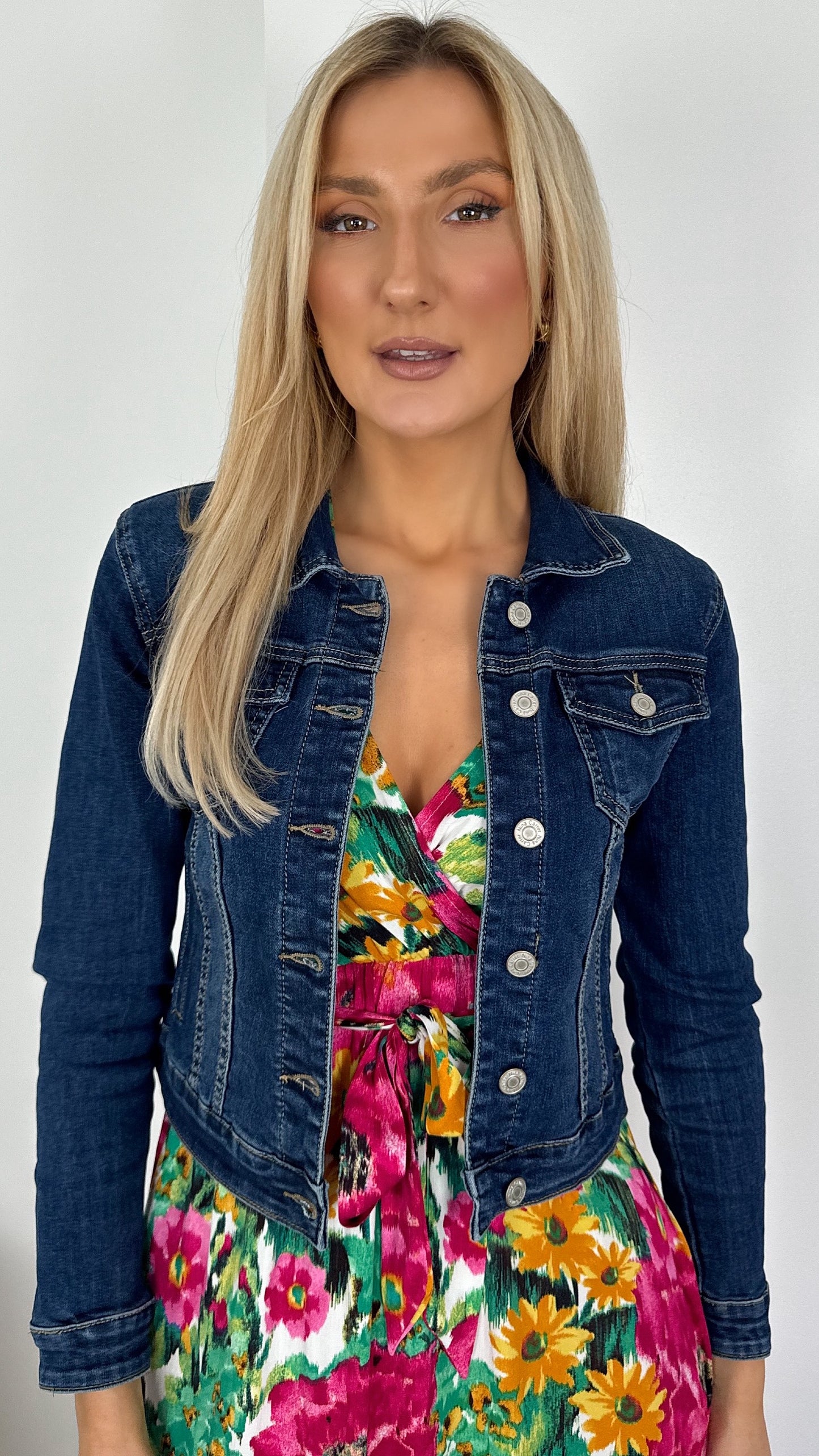 Jenny Crop Denim Jacket - Dark Blue