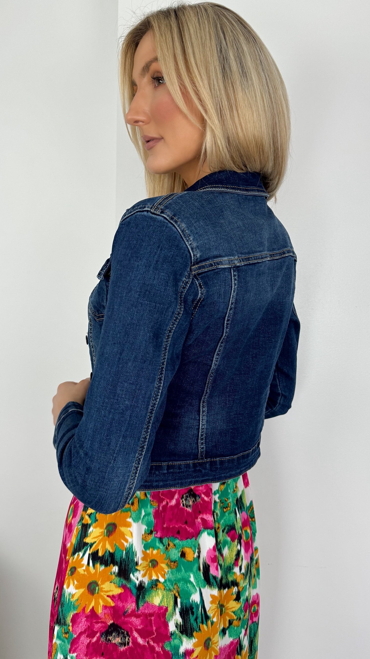 Jenny Crop Denim Jacket - Dark Blue