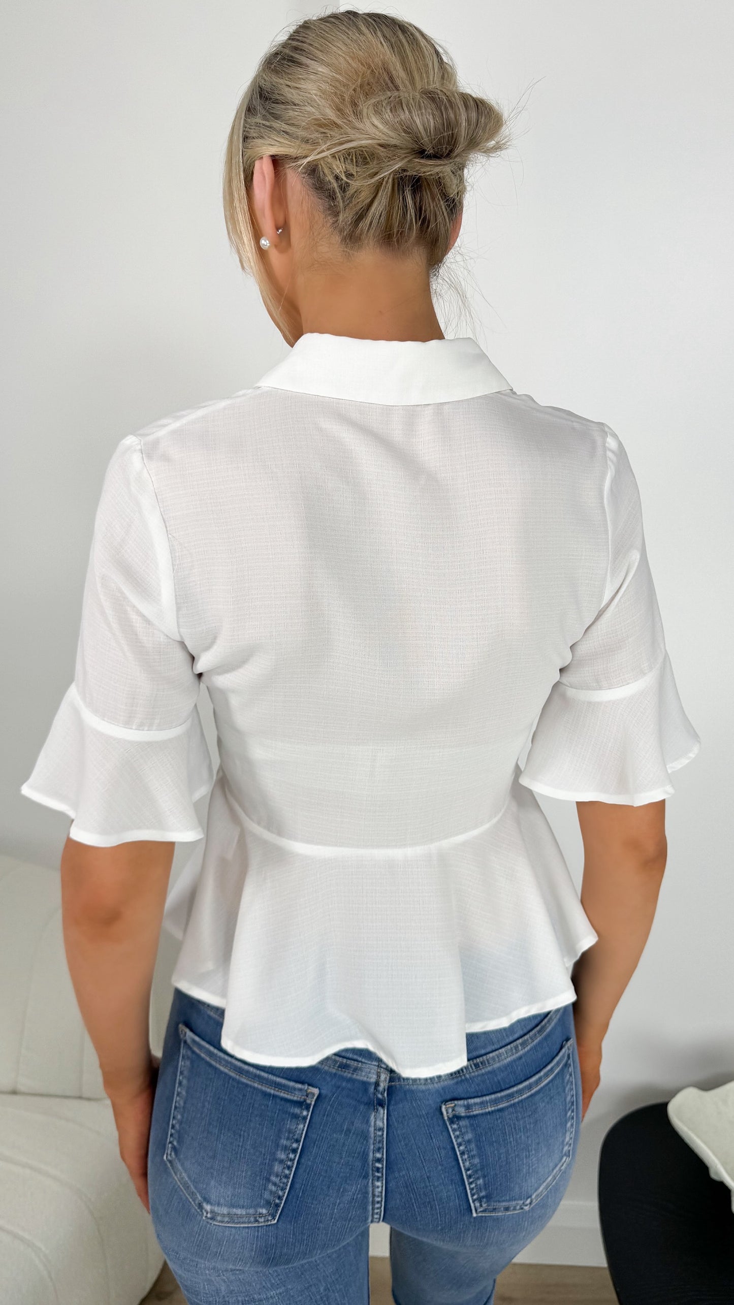 Helen  Buttoned Down Frill Blouse - White