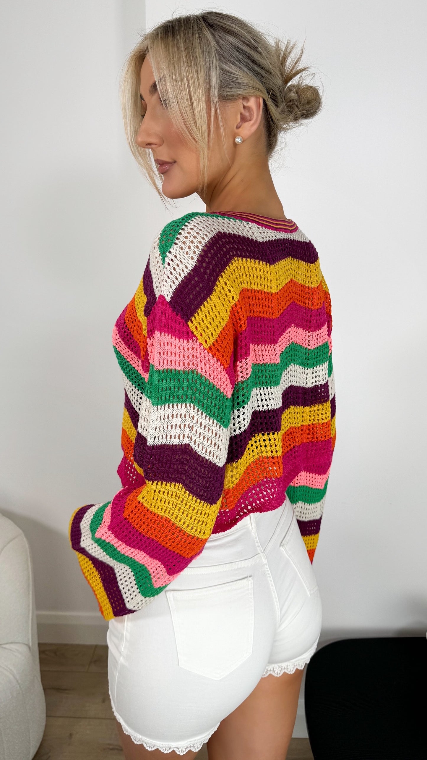 Amadea White Denim Shorts with Crochet Belt