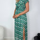 Taylor Printed Dress with Front Slit - Green