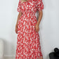 Nina Floral Maxi Dress with Elastic Waist - Orange