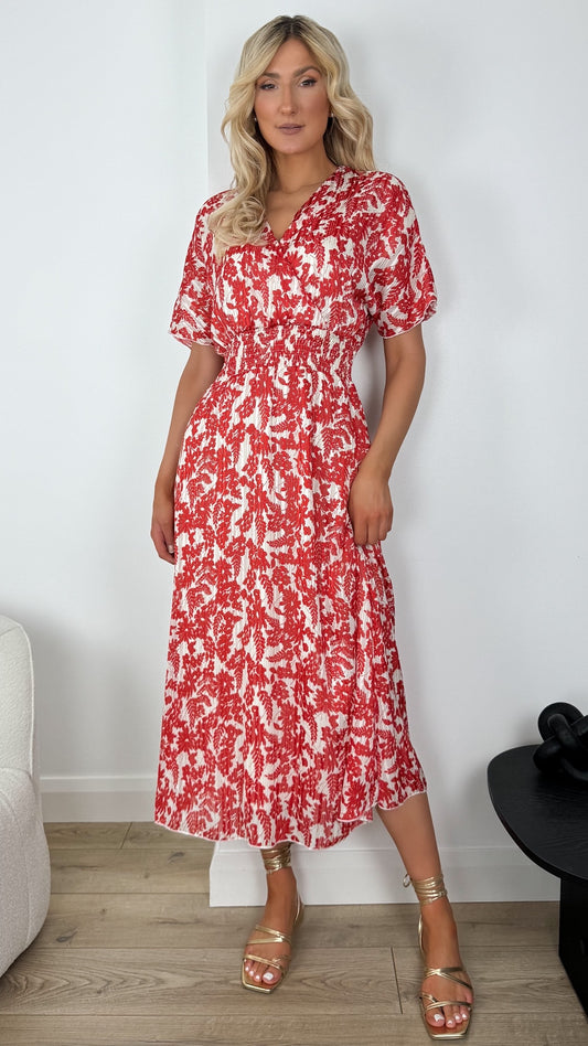 Nina Floral Maxi Dress with Elastic Waist - Orange