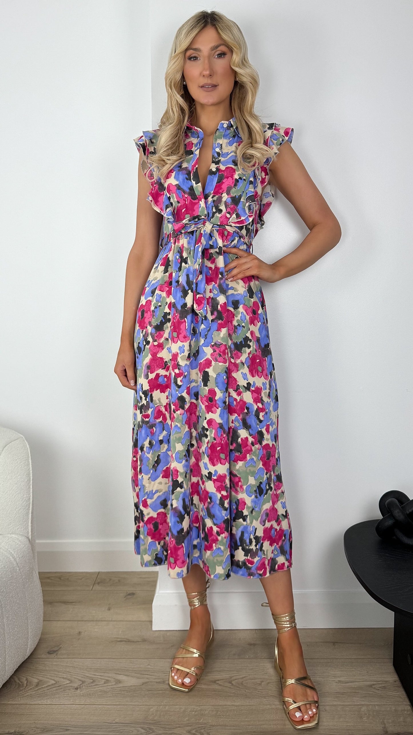Beatrice Maxi Printed Dress with Frill Details