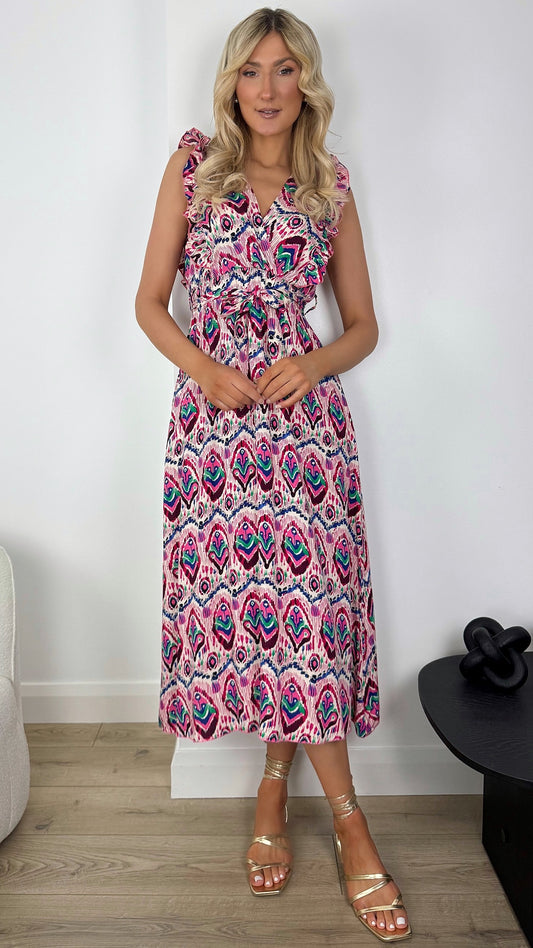 Diana Maxi Printed Dress with Frill Details