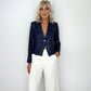 Single Breasted Sequin Crop Blazer - Navy