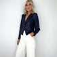 Single Breasted Sequin Crop Blazer - Navy