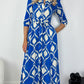 Nelia Maxi Pattern Shirt Dress with Pockets - Blue and White