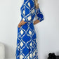 Nelia Maxi Pattern Shirt Dress with Pockets - Blue and White