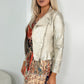 Metallic Faux Leather Jacket with Pockets - Gold