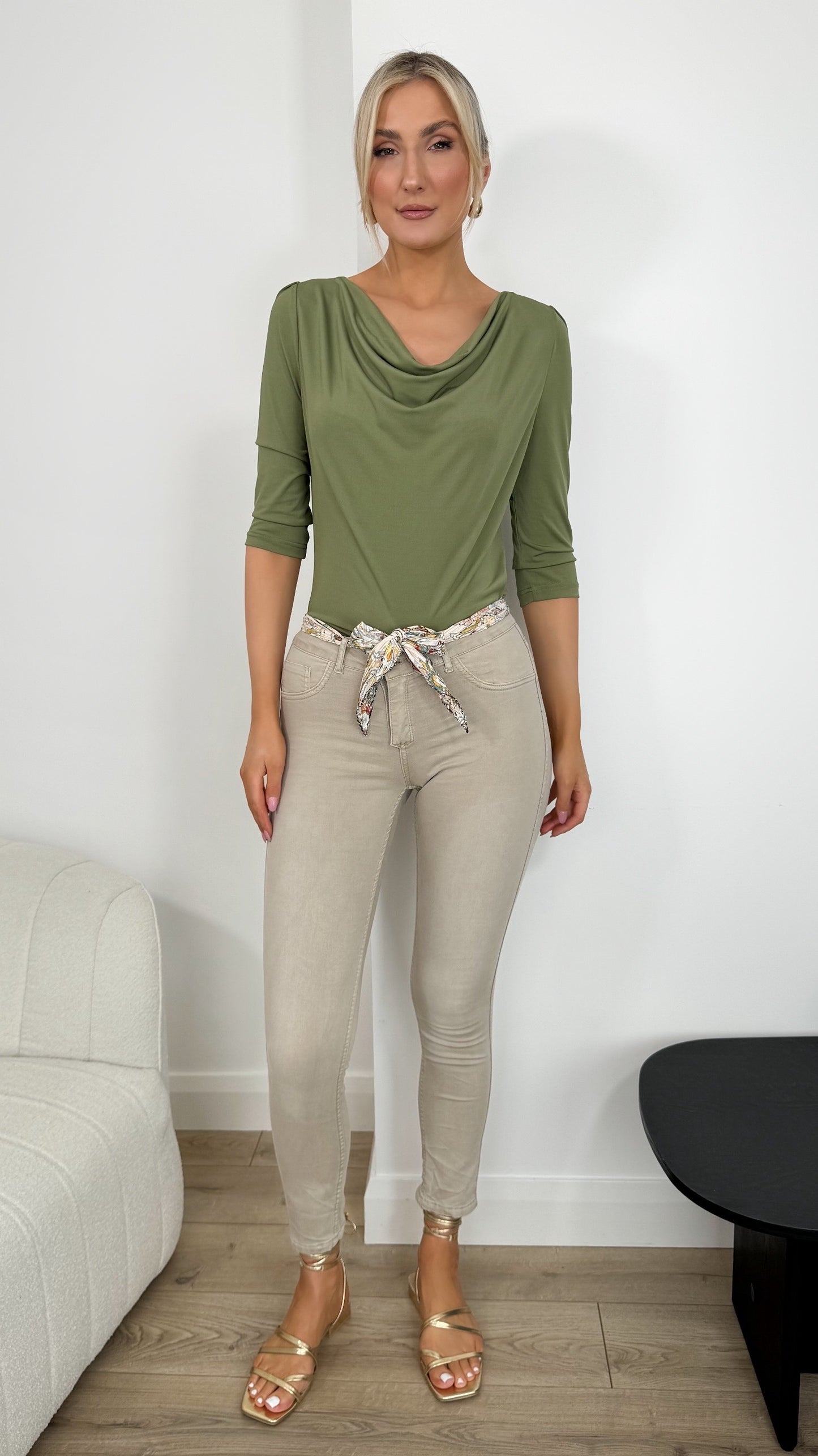 Julie Reversible Jeans with Belt - Khaki
