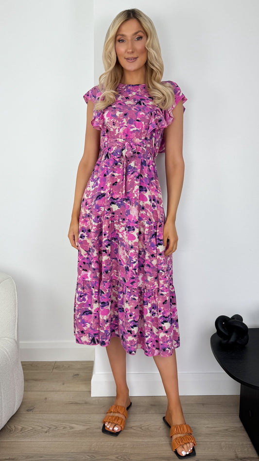 Pamela Printed Dress with Ruffle Top - Lilac