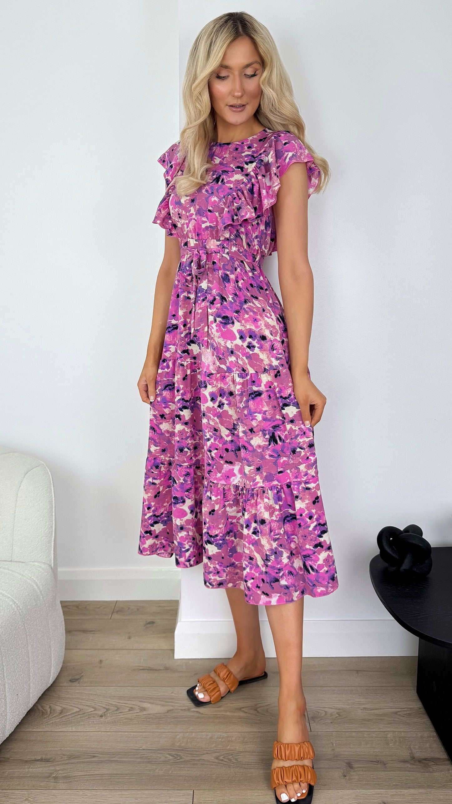 Pamela Printed Dress with Ruffle Top - Lilac