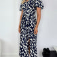 Ross Printed Dress with Front Slit - Navy