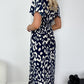 Ross Printed Dress with Front Slit - Navy