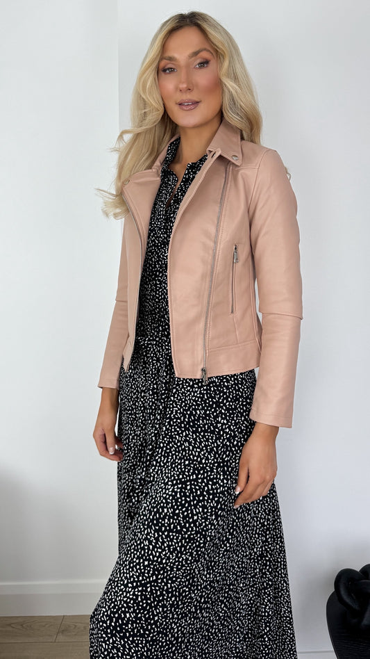 Siobhan Crop Faux Leather Jacket - PInk