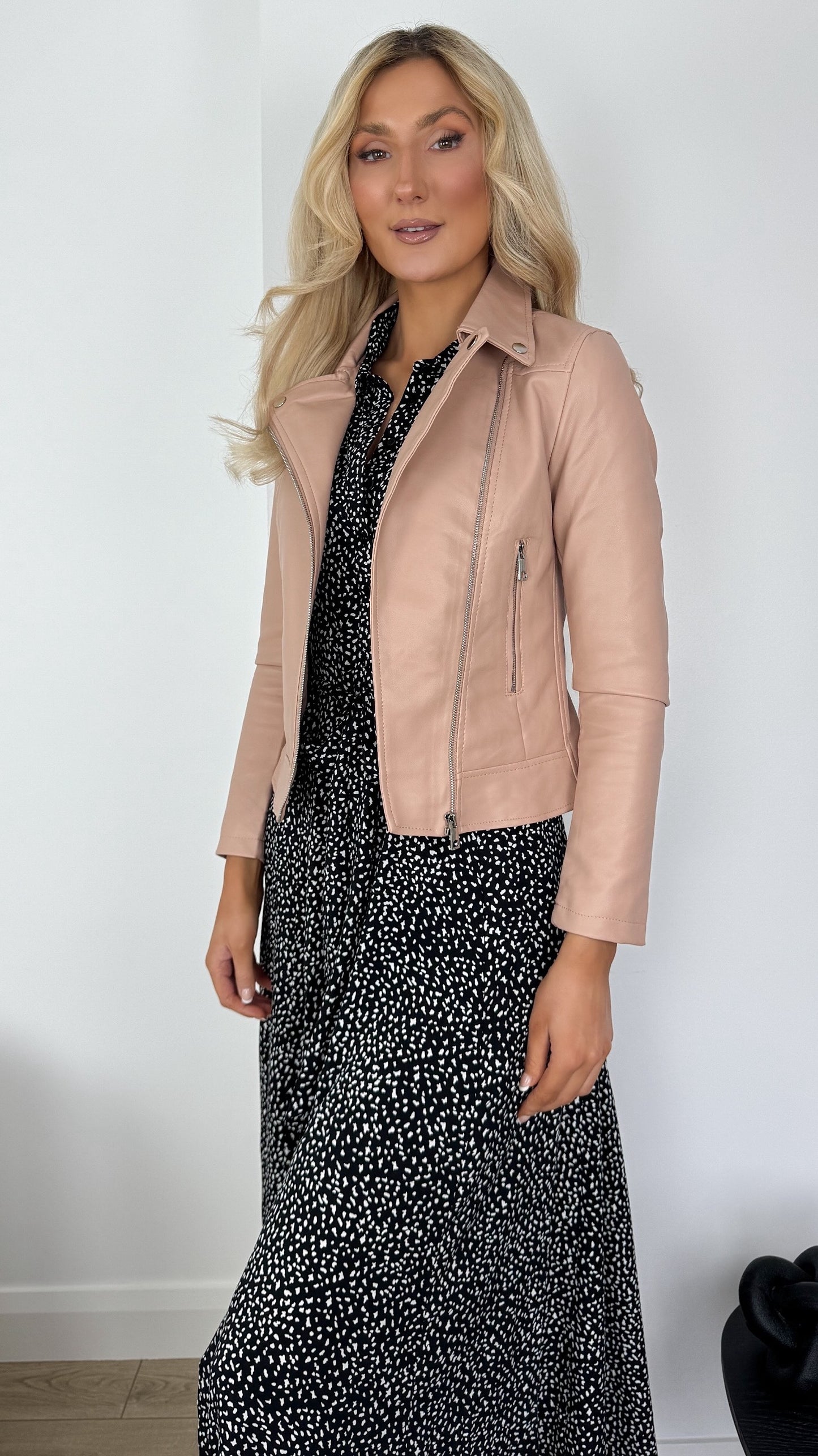 Siobhan Crop Faux Leather Jacket - PInk