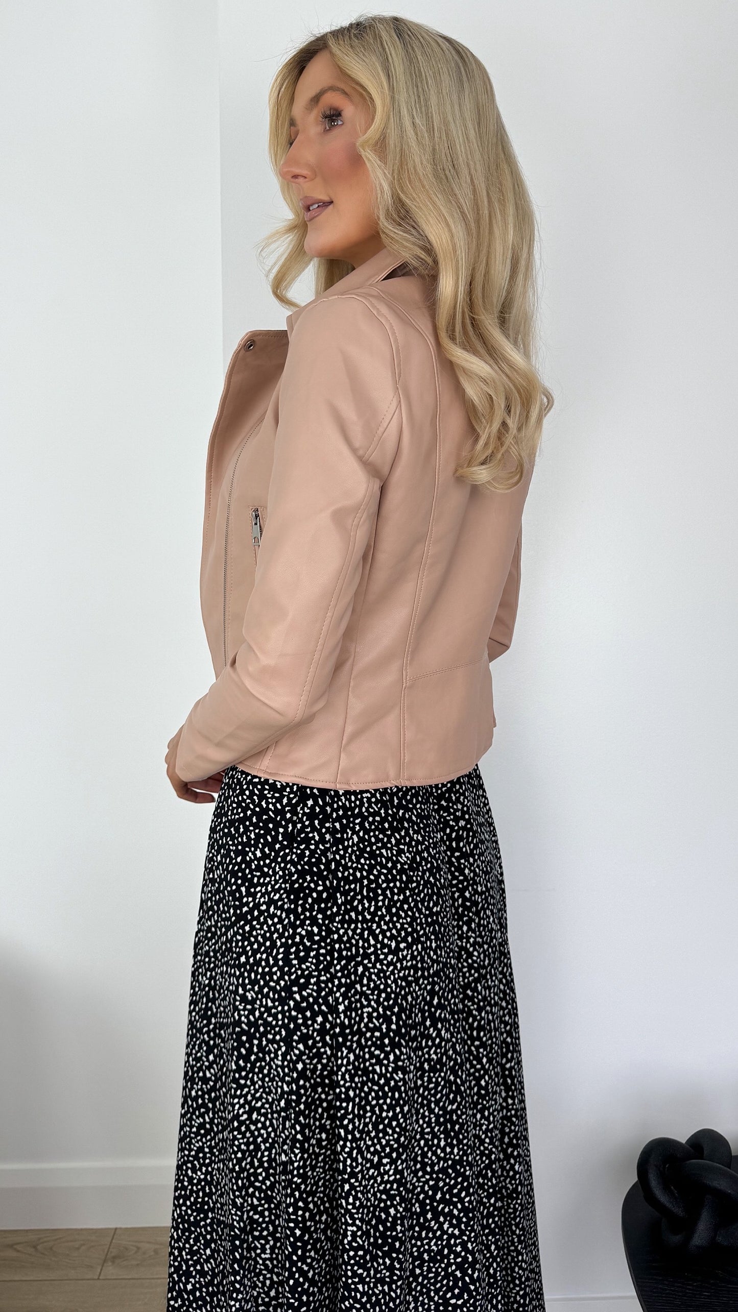 Siobhan Crop Faux Leather Jacket - PInk