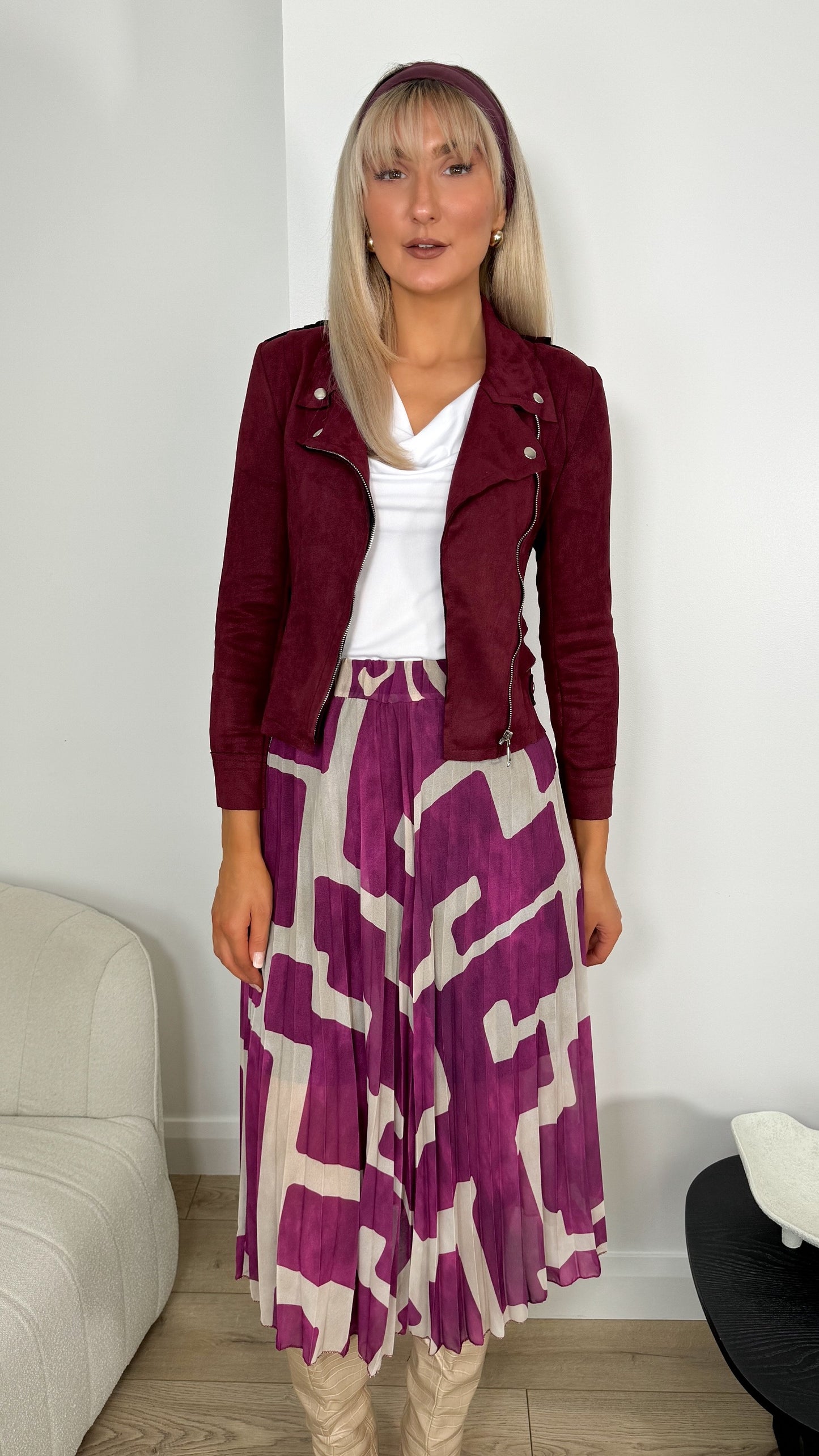 Ely Light Crop Suede Jacket - Burgundy