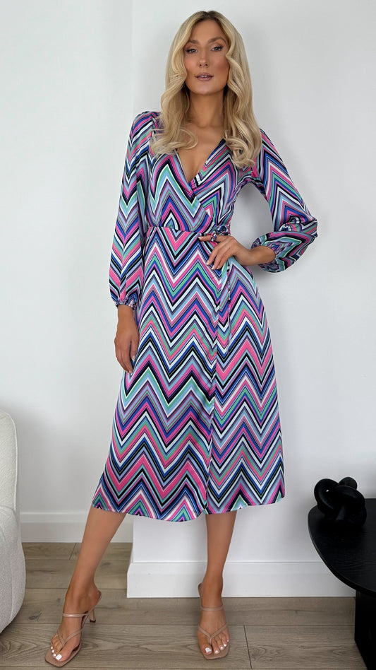 Hannah Geo Prints Maxi Wrap Dress - Purple